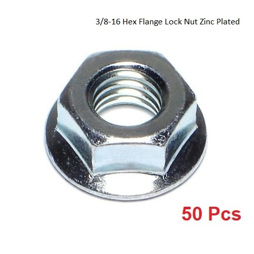 (Qty 50) 3/8-16 Hex Flange Hex Lock Nuts Zinc